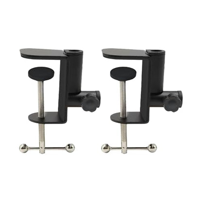 Desk C-Clamps with 2 Pieces 1/2" Thread Hole, 2 Pack Adjustable Metal Clamps on Table Stand, Black Desk Light Clamp Holder for Swing Arm Magnifying Desk Lamp Microphone Camera - color: Black