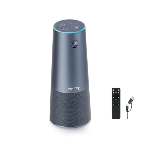 NEARITY C45 2K Video Conference Webcam with Microphone and Speaker, All-in-One Camera with 4 Noise Cancelling Microphone, 5X Zoom FHD Webcam AI Auto-Framing Plug-and-Play for Zoom/Teams/Google Meet - color: Blue