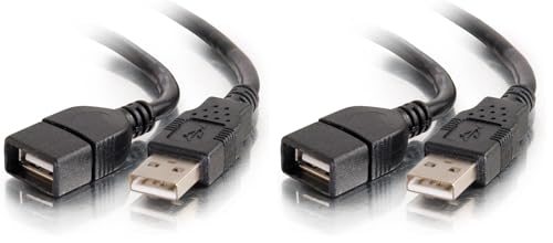 C2G 52107 USB A to A Long USB Extension Cable, 6.56 Feet (2 Meters), Black (Pack of 2) - color: Black, size: 6.6 Feet (Pack of 2), style: USB A Male to A Female