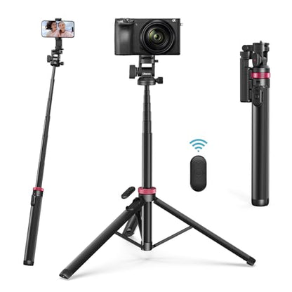 ULANZI MT-78 Extendable Phone Tripod, metal 72.83" Selfie Stick Camera Tripod Stand with 2 in 1 Phone Clip, 360° Ball Head Camera Tripod with cold shoe for iPhone 17 Sony Canon, Lightweight for Travel