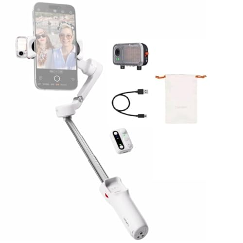 hohem Gimbal Stabilizer for Smartphone iSteady V3,Portable Phone Stabilizers with Al Tracker Detachable Remote Control Built-in Extension Rod/Tripod 3-Axis Stabilization 3-Color Fill Light - color: White