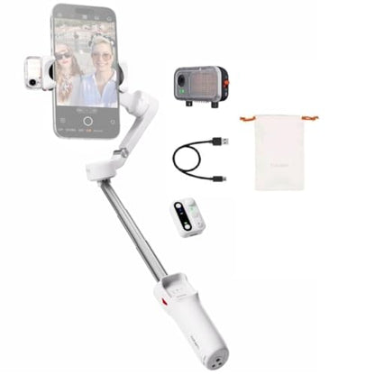 hohem Gimbal Stabilizer for Smartphone iSteady V3,Portable Phone Stabilizers with Al Tracker Detachable Remote Control Built-in Extension Rod/Tripod 3-Axis Stabilization 3-Color Fill Light - color: White