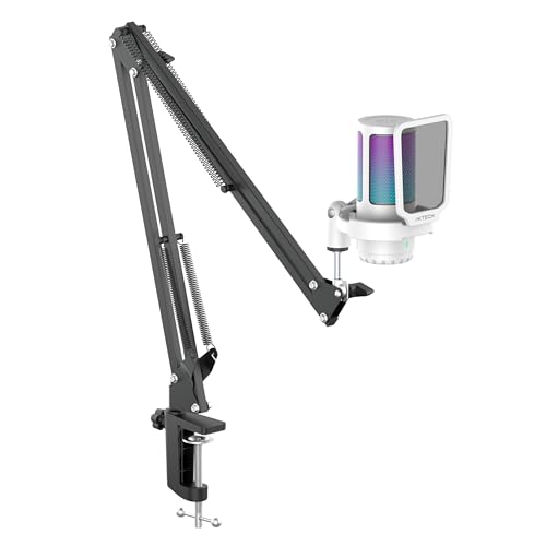 IXTECH Gaming Microphone for PC with Boom Arm, Podcast Condenser Mic with Pop Filter, Quick Mute Button, Gain Knob, Mic Arm and Computer Mic with Gain Control for Streaming Podcasting Recording - color: IX-MIC04 White