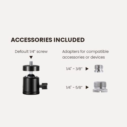 Mount Plus XMA-08 VESA Ball Head Adaptor for Monitor Arms | 3/8” & 5/8” Adapters | 360° Rotation Ball Joint | Mount Webcam, Camera, LED Light, Voice Recording. Microphone
