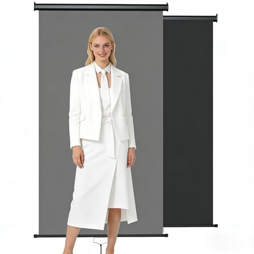 Retractable Gray Photography Backdrop 36" x 59", Portable Roll-Up, Pull-Down Background, Auto-Lock Backdrop Screen for Passport Photo, Product Photography, Headshots, Video Studio - color: Gray