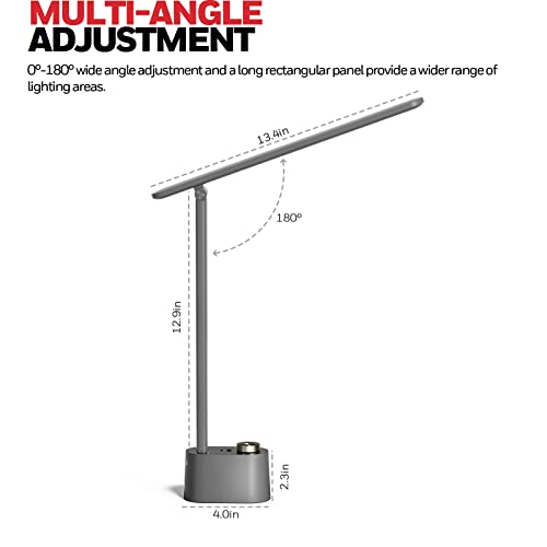 Honeywell HWT-H01 LED Desk Lamp Stepless Dimmable Table Lamp with USB A+C Dual Charging Port Eye-Caring Foldable Desk Light with 3 Color Modes for Home Office Bedroom Reading Study Sunturalux (Gray) - color: Gray