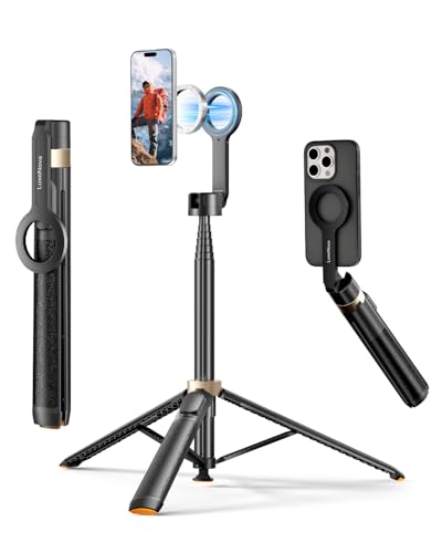 Magnetic Selfie Stick Tripod 72 Inch for iPhone MagSafe, Extendable Phone Tripod Stand with Bluetooth Remote, 360° Rotation Aluminum Selfie Stick for Travel, Vlog, TikTok - color: Black