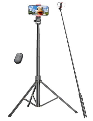 Pnitri 71'' Phone Tripod Stand, Extendable Reinforced Aluminum Phone Stand with Wireless Remote, Stable Cellphone Tripod (210cm-Black) - style: 86'' Black