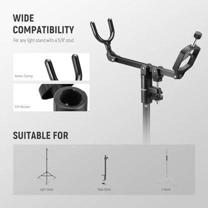 NEEWER Mic Boom Pole Support Holder with 5/8" Stud for Light Stand Boom Arm C Stand, Metal Nonslip DSLR Video Microphone Shotgun Mount Adapter, -15°/+30° Tilt, Max Load: 17.6lb/8kg, CM-NA-2 - style: CM-NA-2