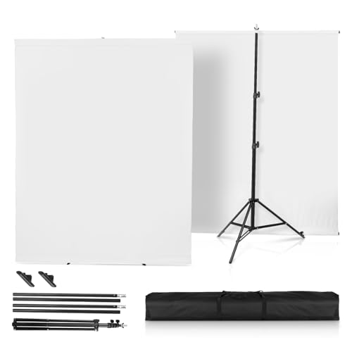 White Screen with Stand，Heorryn 2x1.5M Whitescreen Chromakey Background with Photography Support Stand Kit for Photoshoot Stream Gaming Photo Video Recording