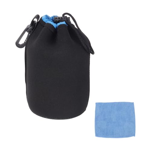 PATIKIL Camera Lens Pouch, 4" ID x 6" H Drawstring Plush Lens Pouch Protective Camera Lens Case Bag Soft Plush Neoprene Bag for DSLR Photography Gear, Black/Blue - color: Black/Blue, size: 4 x 6 Inch