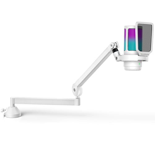 InnoGear USB Gaming Microphone Set, Noise Cancellation Condenser Mic with Boom Arm RGB Mute Headphones Jack for Streaming Podcasting Recording Vocal PC Computer YouTube Discord PS4 PS5, White - color: White, style: 2-Axis Arm with Mic