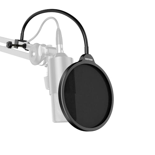 Premium Microphone Pop Filter - Professional Sound Shield with Flexible Gooseneck Mount for Enhanced Audio Recording, Compatible with Blue Yeti, Blue Snowball, and More, Black, BO2024MPF-15B