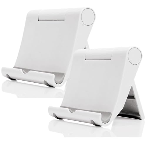 Cell Phone Stand for Desk 2 Pack Mobile Phone Holders Desktop Tablet Stand, Foldable Phone Dock Universal Adjustable Tablet Stand for Desk Compatible with Cell Phone Support (White 2 PCS) - color: White 2 PCS