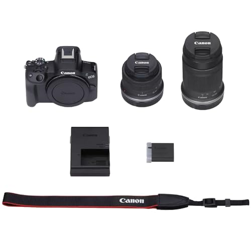 Canon EOS R50 Mirrorless Camera Body with 2 Lens Kit RF-S 18-45mm is STM and RF-S 55-210mm is STM 5811C022 Bundle with Deco Gear Camera Bag + Microphone + Tripod + Photography Pro & Accessories Kit - color: Jet