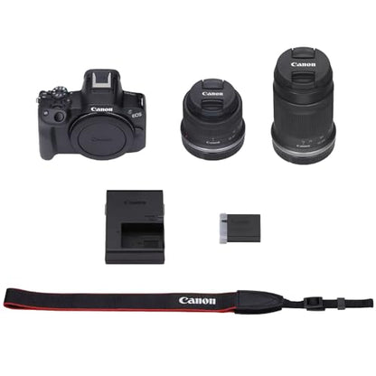 Canon EOS R50 Mirrorless Camera Body with 2 Lens Kit RF-S 18-45mm is STM and RF-S 55-210mm is STM 5811C022 Bundle with Deco Gear Camera Bag + Microphone + Tripod + Photography Pro & Accessories Kit - color: Jet