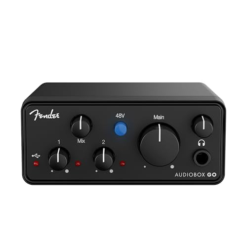 Fender AudioBox GO USB Audio Interface, for Guitarist, Vocalist, or Producer. Includes easy to use software, Fender Studio app, Amp and FX pack to create Studio Quality recordings. PC/Mac | 6-Month Fender Studio Pro Trial, 1 Xlr Combo, 1 Hi-Z Input, Plus