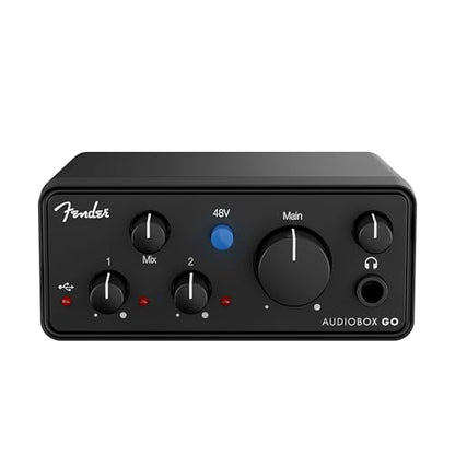 Fender AudioBox GO USB Audio Interface, for Guitarist, Vocalist, or Producer. Includes easy to use software, Fender Studio app, Amp and FX pack to create Studio Quality recordings. PC/Mac | 6-Month Fender Studio Pro Trial, 1 Xlr Combo, 1 Hi-Z Input, Plus