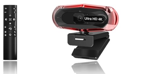4K Ultra HD Remote Control with Stand Webcam, LED RGB Lighting, 95-Degree Wide Angle, Auto Focus, 1080P@60FPS, Black, USB 2.0, for Video Conferencing, Desktop/Laptop