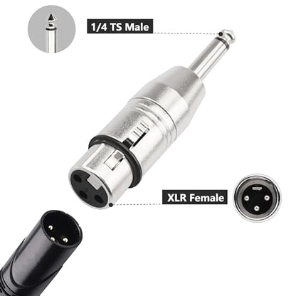 XLR Female to 1/4 Inch TS Mono Adapter,Female XLR to 6.35mm Quarter Inch Unbalanced Audio Connector Compatible with Mixer,Microphone,Stereo-2 Pack - color: XLRF to 1/4" TS