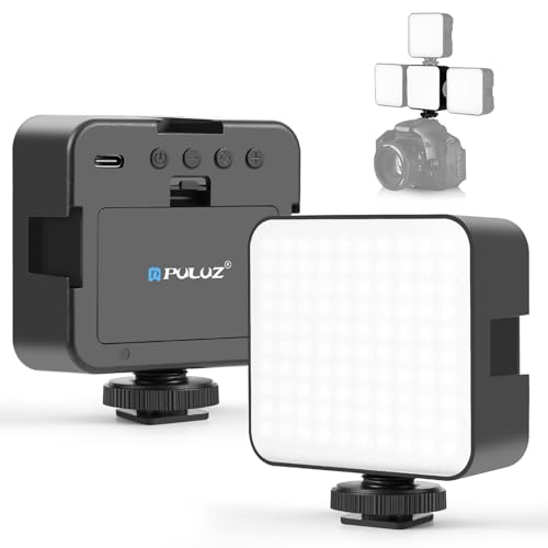 PULUZ 100 LED Video Light, 5W 3-Color Temperature Dimmable (2900K-6500K) Camera Fill Light with Cold Shoe Mount USB-C/AA Battery Powered for DSLR Camcorder Vlogging Macro Photography