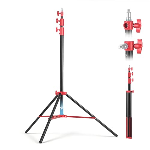 Light Stand Photography, 9.2ft/280cm Air-Cushioned Heavy Duty Studio Light Stand with 1/4" and 3/8" Screw, Aluminum Alloy Photo Video Tripod Stand for Ring Light, Softbox, LED Panel, Max Load 22lb - color: Red