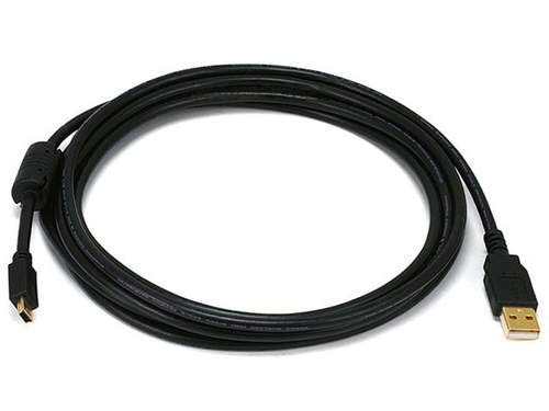 Monoprice 15-Feet USB 2.0 A Male to Mini-B 5pin Male 28/24AWG Cable with Ferrite Core (Gold Plated) (105450)