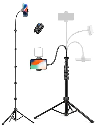 Phone Tripod Stand, 84" Tall Flexible Cellphone Tripod for iPhone with Gooseneck Remote, Portable Phone Stand for Recording, Compatible with iPhone 14 13 12 pro Android Camera