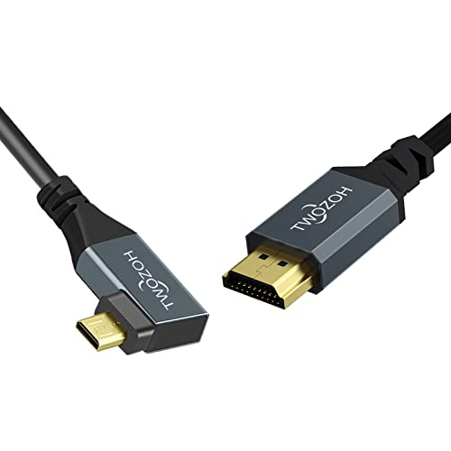 Twozoh Left Angled Coiled Micro HDMI to HDMI Cable, Micro HDMI to HDMI Coiled Cable 90°Degree Stretched Length 30cm to 150cm - Supports 3D/4K 1080p(5FT) - color: Left Angled, size: 5Ft