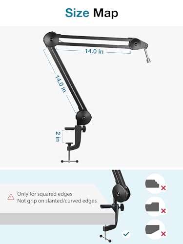 InnoGear Microphone Arm Stand, Heavy Duty Mic Arm Microphone Stand Suspension Scissor Boom Stands with Mic Clip and Cable Ties for Blue Yeti Snowball Hyper X QuadCast SoloCast Fifine Gaming (Medium) - size: Medium