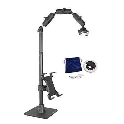 ARKON Mounts Phone Holder Full Kit - Adjustable Overhead Arm Cell Phone Table Top Stand and Tablet Mount with Ring Light - Professional Holders for Horizontal or Vertical Filming - color: Black