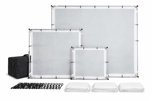 Glide Gear BFS 100 Butterfly Scrim – 4x4, 6x6, 8x8 Diffuser – 3 Nylon Silks, Quick-Setup Frame, C-Stand Clamps Included