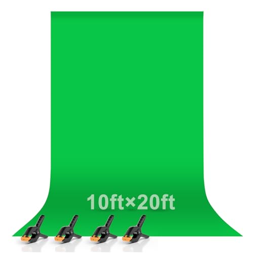 EMART Green Screen Backdrop, 10 x 20 Ft Photography Greenscreen Background Sheet Fabric Kit for YouTube Video Streaming Zoom, Small Photo Chromakey Muslin Cloth Curtain with 4 Clip - color: Green, size: 10 x 20 Ft