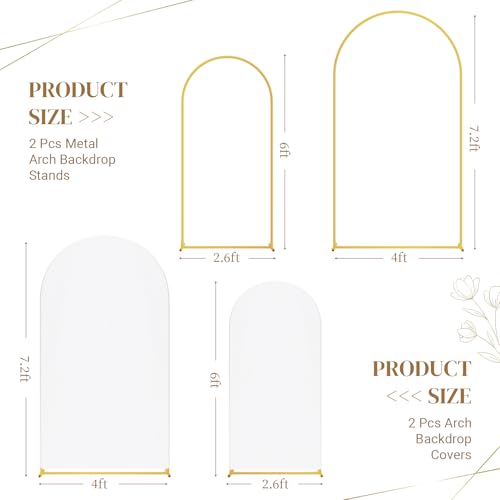 Toolterritary Metal Arch Backdrop Stand and Cover Set of 2, Sturdy 7.2FT, 6FT Party Backdrop Set, Wedding Arch Frame and Cover Set for Birthday, Baby Shower,Christmas, Anniversary - color: White, size: 7.2ft, 6ft