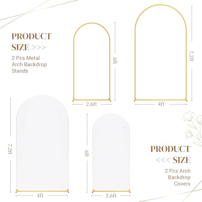 Toolterritary Metal Arch Backdrop Stand and Cover Set of 2, Sturdy 7.2FT, 6FT Party Backdrop Set, Wedding Arch Frame and Cover Set for Birthday, Baby Shower,Christmas, Anniversary - color: White, size: 7.2ft, 6ft