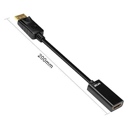 VCE DisplayPort to HDMI Adapter, Gold Plated Display Port to HDMI Male to Female Adaptor Cable, 1080P HDMI 2.0 Converter with Audio, Black - 7.8 Inch (2 Pack)
