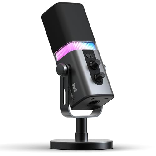 MAILANGSHI 192KHz/32bit Dynamic Podcast Microphone for PC, USB & XLR Mic with RGB Lighting, Desktop Stand, Mute Button, All-Metal Body, Gain & Volume Control, Gaming Microphone for Livestreaming