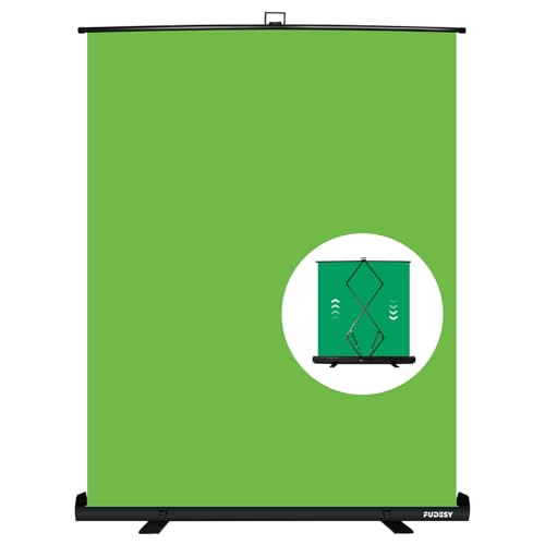 FUDESY 61 x 77.5in Collapsible Green Screen, Portable Retractable Chroma Key Backdrop, Wrinkle-Resistant Fabric Pop Up Photo Background with Stand for Streaming, Video Conference, Photographic Studio - color: Green, size: 61 x77.5in