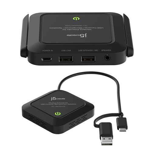 j5create Wireless Extender for USB Webcam, Microphones, or Speakers, Ideal for Streaming & Conferencing, No USB Mouse/Keyboard Compatibility (JVW120)
