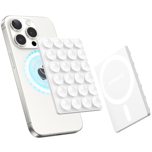 amBand Magnetic Suction Mirror Window Phone Holder, Sticky Grip Double Sided Mount for iPhone, Gym Bathroom Kitchen, Hands-Free for Makeup FaceTime Shower Viewing with MagSafe Accessories, Frost White - color: Frost White