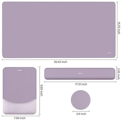 MOSISO Keyboard Mouse Pad Set, Large Gaming Mouse Pad&Rectangular Keyboard Wrist Rest&Mousepad with Wrist Rest&Coaster, Ergonomic Non-Slip&Easy Typing Pad with Curved Silicone Lining, Purple - color: Purple