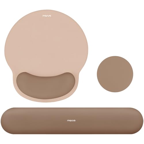 MOSISO Wrist Rest Support for Mouse Pad&Keyboard Set, Circle Curved Ergonomic Mousepad&Coaster Non-Slip Base Home/Office Pain Relief&Easy Typing Pad with Soft Cloth&Silicone Lining, Mocha - color: Mocha