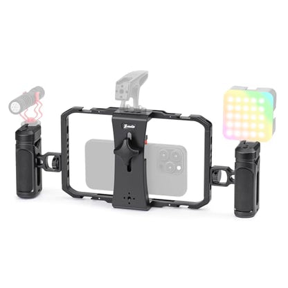 Zeadio Smartphone Video Rig, Phone Cage with Adjustable Dual Handles & Movable Mount, 8 Cold Shoes & 26 1/4" Thread Holes, Filmmaking Stabilizer for All Smartphones, Vlogging YouTube Tiktok Recording - style: Metal Version