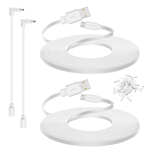 Smays 2-Pack 25 ft Micro USB Extension Cable Compatible with Wyze Cam v4, Wyze Cam Pan v3, Yi Cam, Nest Cam, Blink Mini Security Camera, Long Flat Power Cord, White - color: White, size: 25 Feet
