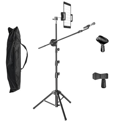 Kereal Microphone Stand Floor Boom Mic Stand with 360° Ball Head Tablet Holder, Two Mic Clips for Singing, Portable Mic stands Adjust Hight From 17” to 83” for Studio, Stage, Karaoke, DJ, Kids - size: 83"