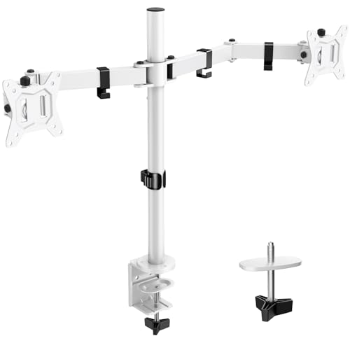 ErGear Fully Adjustable Dual Monitor Mount for 2 Screens up to 32 Inches, Holds up to 17.6 lbs Each Arm, Desk Stand, White - color: White, size: 13" - 32"
