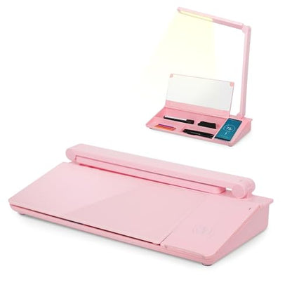 SHANTRA 16'' x 7'' Desktop Whiteboard with Fast Charger Station & Adjustable LED Lamp, Pink Desk Dry Erase Board with Organizer, Computer Pad & Keyboard Stand for Home, School, Office Desk Accessories - color: Pink With Led Lamp & Charger Station