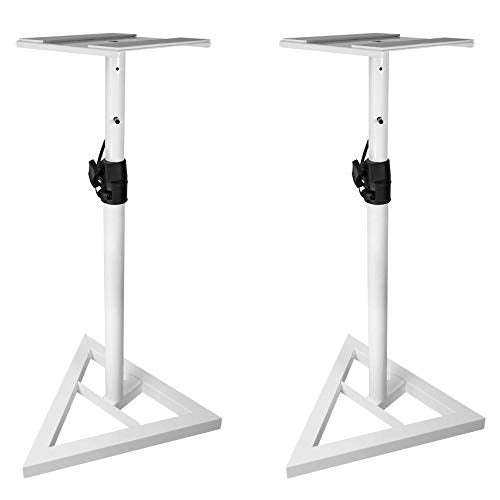 Pair Rockville RVSM1 White Adjustable Height Studio Monitor Speaker Stands | 33"-45" Height Range, 80 lb Capacity, EVA Isolation Pads, Steel Construction, Security Pin Lock