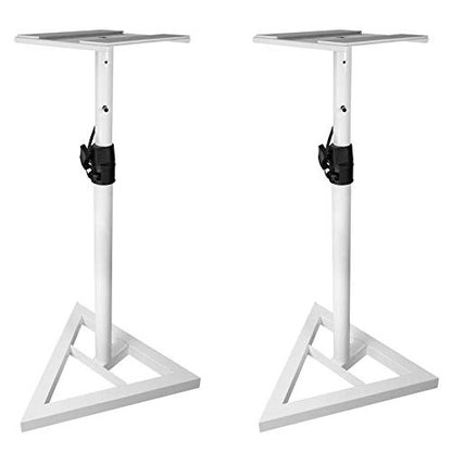 Pair Rockville RVSM1 White Adjustable Height Studio Monitor Speaker Stands | 33"-45" Height Range, 80 lb Capacity, EVA Isolation Pads, Steel Construction, Security Pin Lock