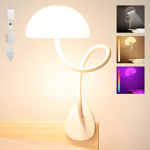 Shroommate Dorm Room Essential Clip On Bed Light - Headboard and Bedside Table Lamp, Flexible Reading Lamp, Night Light for Kids Nursery, Clip on for Desk, MultiColor LEDs, Adapter Included (White) - color: White
